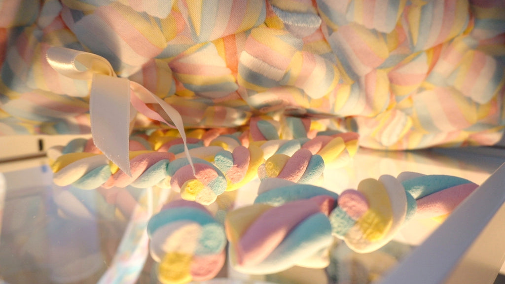 Close-up of colorful marshmallow with a soft focus background