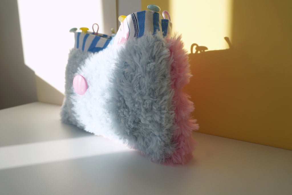fluffy small bag, pink and pastel blue