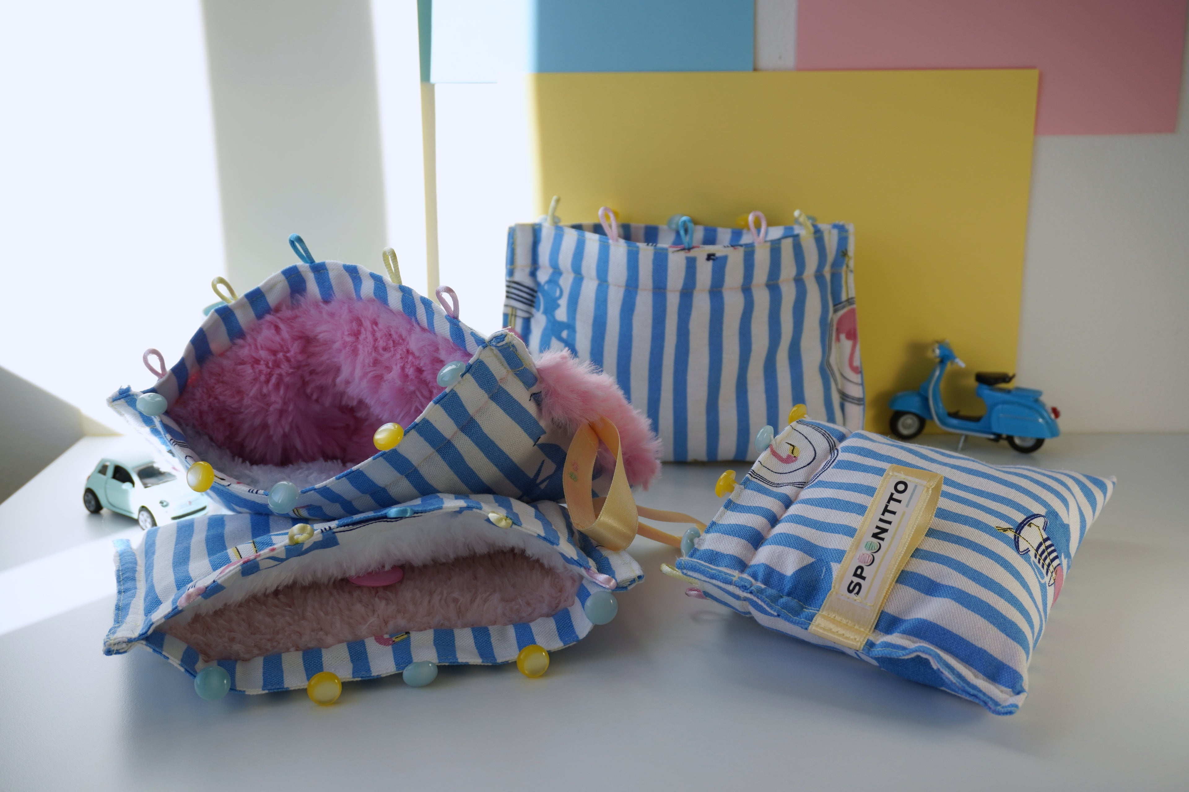 blue and white striped lining design on a white surface - SPOONITTO brand
